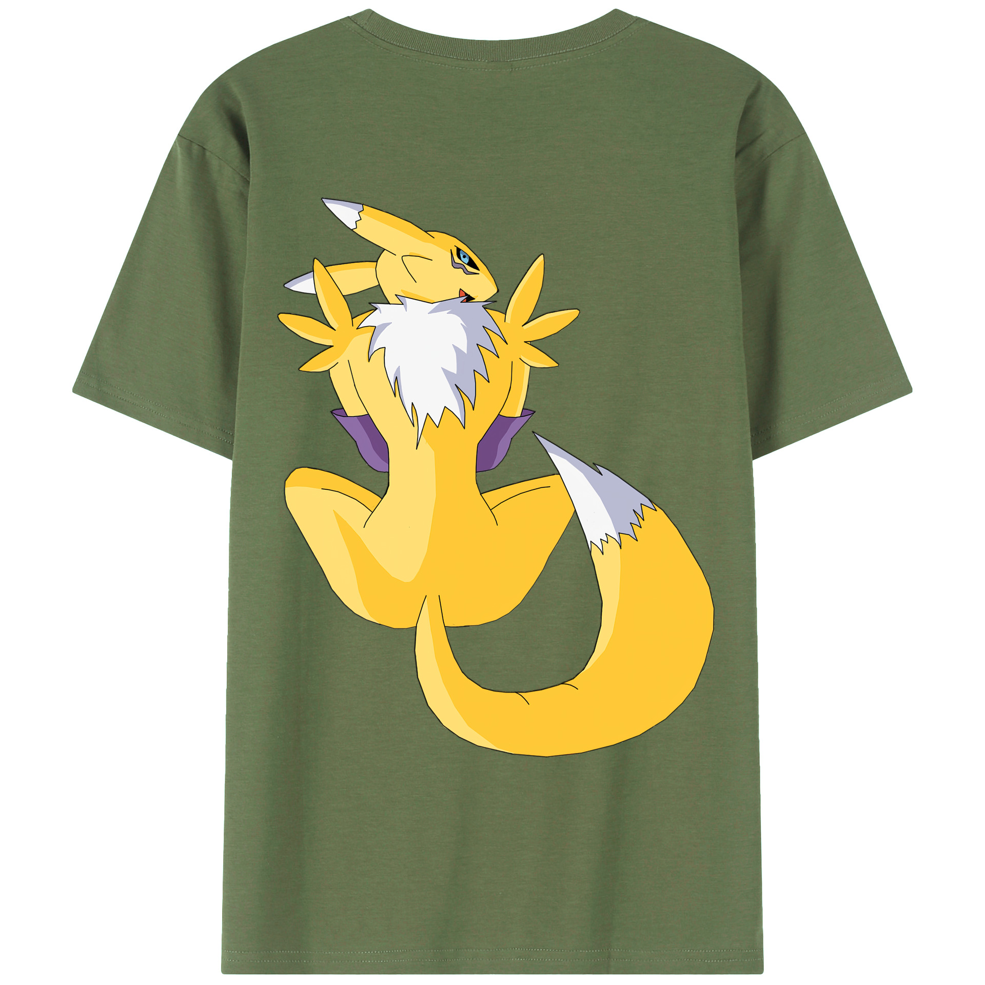 （画像用） Digimon デジタルモンスター/デジモン 綿100％ メンズ半袖Tシャツ（バックプリント） 通気性
